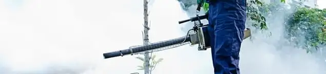 Pest control technician fogging an outdoor area for insect control in Nashua, NH